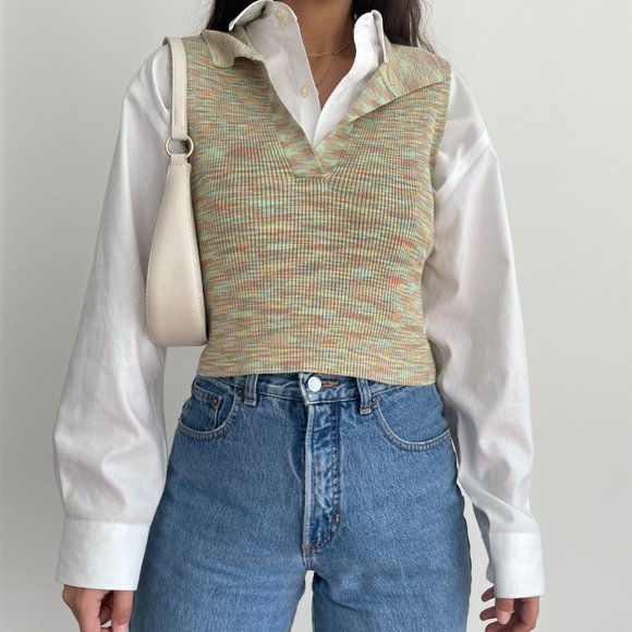 NWT Hazel Moon multi colored Knit Polo Collared Cropped top - Picture 3 of 9